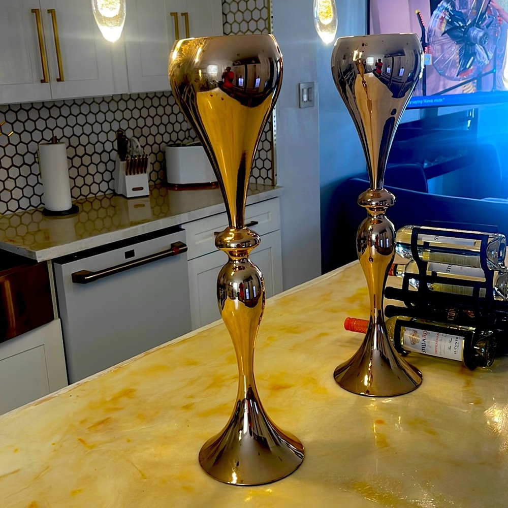 Gorgeous gold wedding/personal 25.5 inches tall vases.